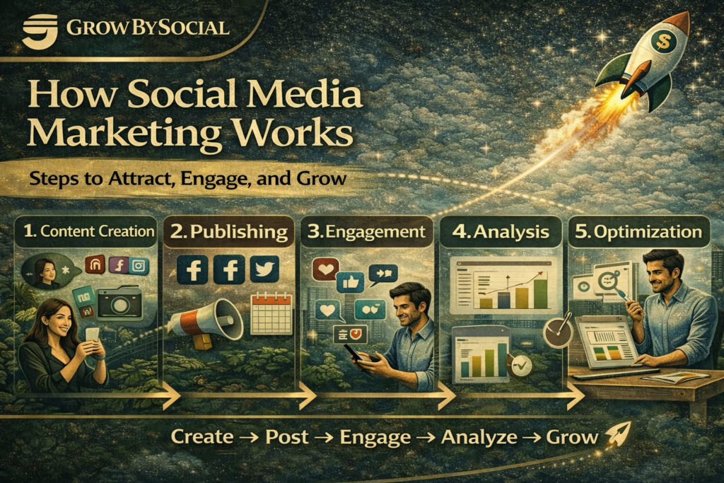 how social media marketing works step by step process including content creation engagement and optimization