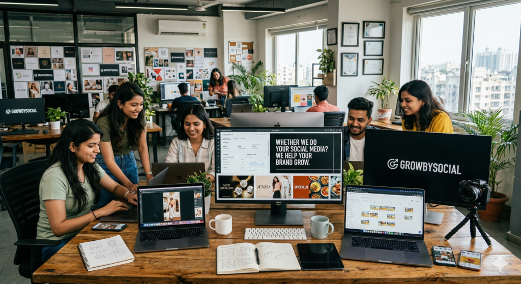 Use "Social Media Marketing Agency GrowBySocial Kanpur Team" for the generated image.